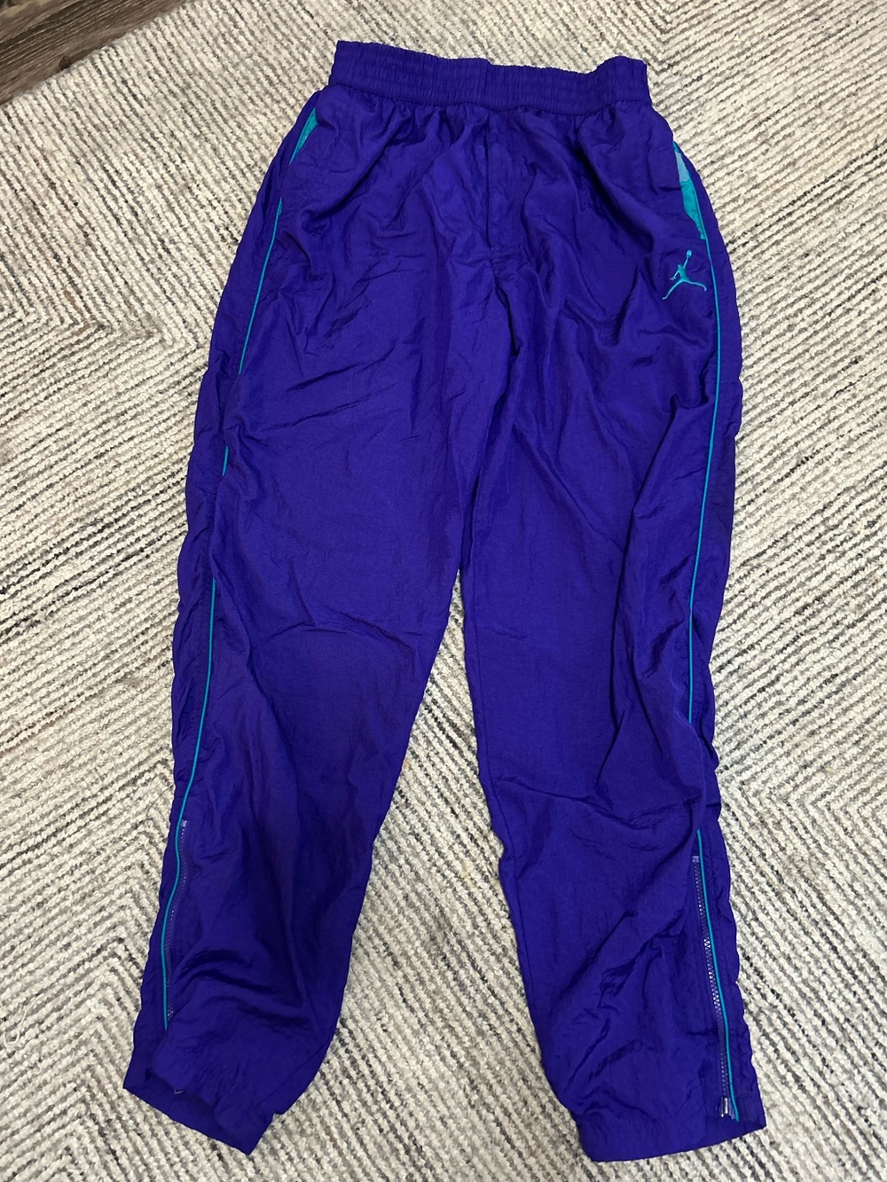 Men’s Retro Nylon Nike Jordan Small Purple Track Pants Zip Ankles Purple